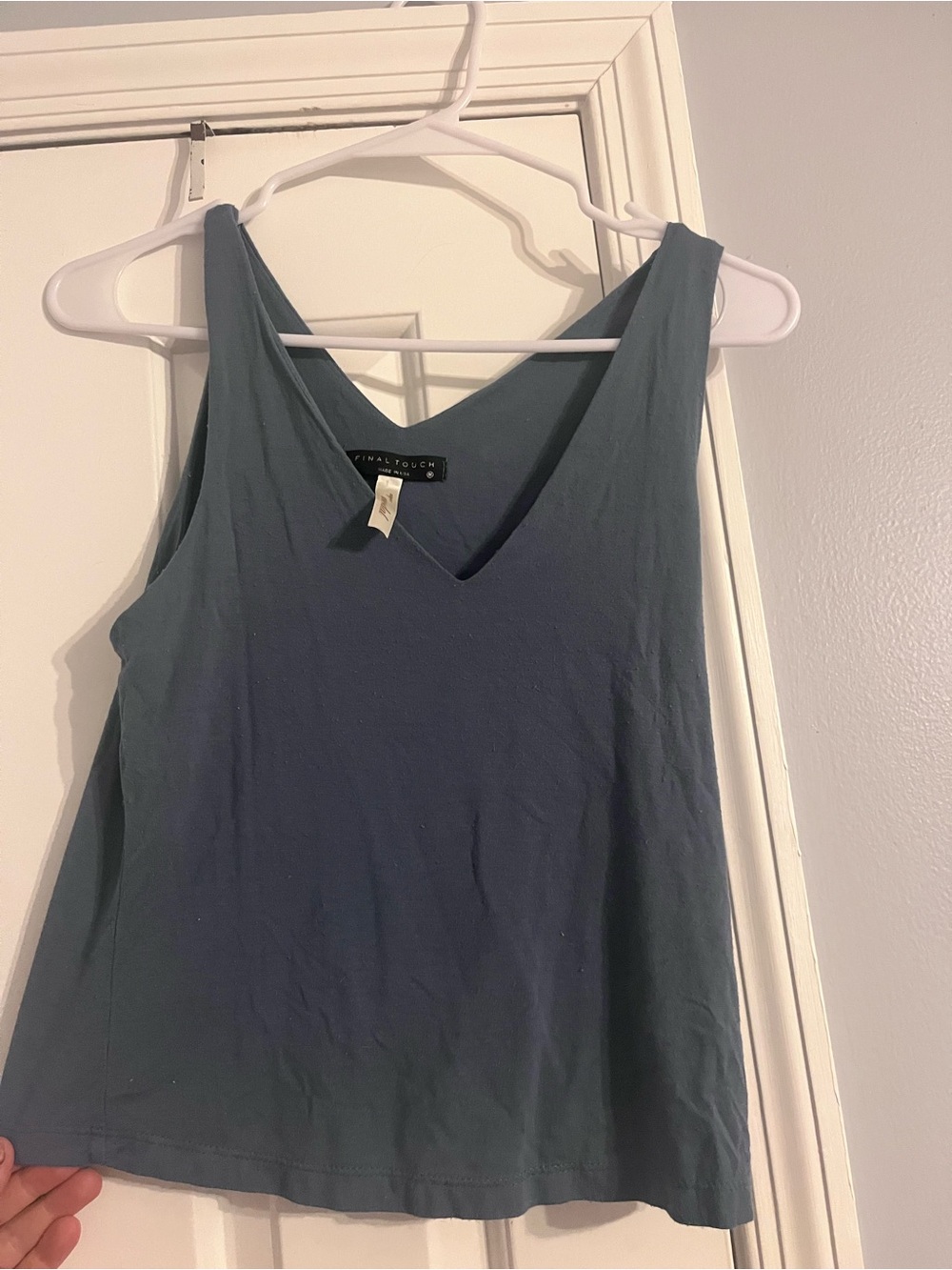 Final Touch V-Neck Tank Top in Slate Blue-Green